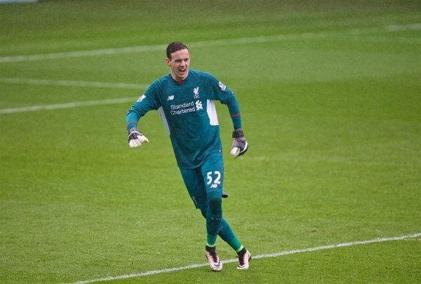 SWANSEA, WALES - Sunday, May 1, 2016: Liverpool's goalkeeper Danny Ward in action against Swansea City during the Premier League match at the Liberty Stadium. (Pic by David Rawcliffe/Propaganda)