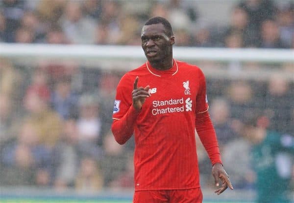 SWANSEA, WALES - Sunday, May 1, 2016: Liverpool's Christian Benteke celebrates scoring the first goal against Swansea City during the Premier League match at the Liberty Stadium. (Pic by David Rawcliffe/Propaganda)