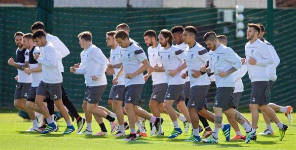 LIVERPOOL, ENGLAND - Wednesday, May 4, 2016: Liverpool players during a training session at Melwood Training Ground ahead of the UEFA Europa League Semi-Final 2nd Leg match against Villarreal CF. (Pic by David Rawcliffe/Propaganda)