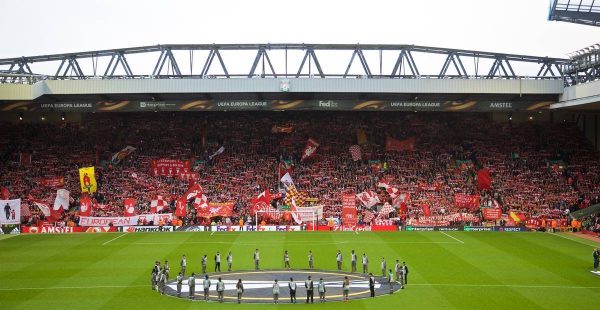 LIVERPOOL, ENGLAND - Thursday, May 5, 2016: Liverpool supporters' on the Spion Kop before the UEFA Europa League Semi-Final 2nd Leg match against Villarreal CF at Anfield. (Pic by David Rawcliffe/Propaganda)