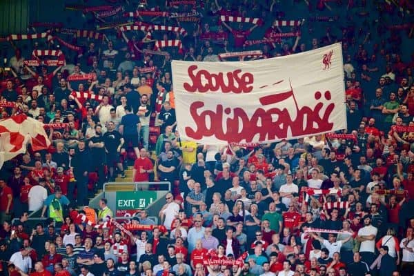 LIVERPOOL, ENGLAND - Sunday, May 8, 2016: Liverpool supporters on the Spion Kop before the Premier League match against Watford at Anfield. (Pic by David Rawcliffe/Propaganda)