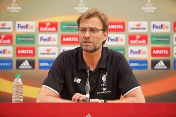 LIVERPOOL, ENGLAND - Friday, May 13, 2016: Liverpool's manager Jürgen Klopp during a press conference at Melwood Training Ground ahead of the UEFA Europa League Final against Seville FC. (Pic by David Rawcliffe/Propaganda)