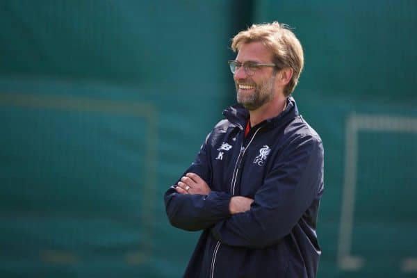 LIVERPOOL, ENGLAND - Friday, May 13, 2016: Liverpool's manager Jürgen Klopp during a training session at Melwood Training Ground ahead of the UEFA Europa League Final against Seville FC. (Pic by David Rawcliffe/Propaganda)