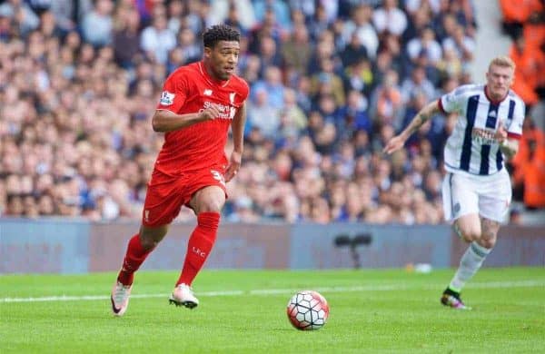 WEST BROMWICH, ENGLAND - Sunday, May 15, 2016: Liverpool's Jordon Ibe on his way to scoring the first equalising goal West Bromwich Albion to level the score at 1-1 during the final Premier League match of the season at the Hawthorns. (Pic by David Rawcliffe/Propaganda)