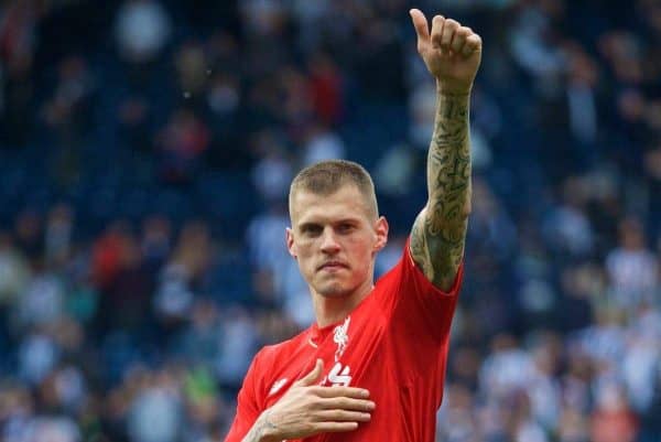 WEST BROMWICH, ENGLAND - Sunday, May 15, 2016: Liverpool's Martin Skrtel waves to the supporters after the 1-1 draw against West Bromwich Albion during the final Premier League match of the season at the Hawthorns. (Pic by David Rawcliffe/Propaganda)