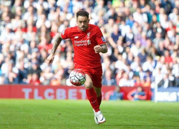 WEST BROMWICH, ENGLAND - Sunday, May 15, 2016: Liverpool's Danny Ings in action against West Bromwich Albion during the final Premier League match of the season at the Hawthorns. (Pic by David Rawcliffe/Propaganda)