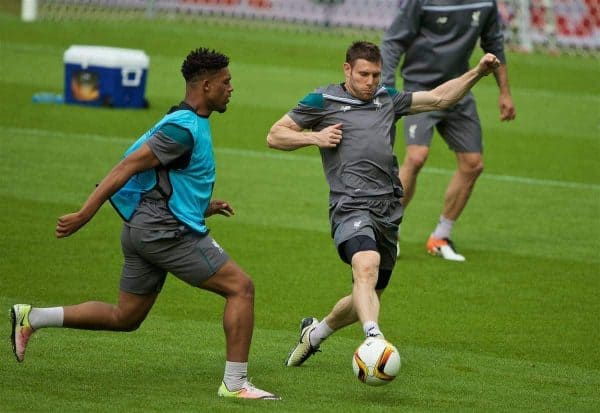 BASEL, SWITZERLAND - Tuesday, May 17, 2016: Liverpool's James Milner during a training session ahead of the UEFA Europa League Final against Sevilla FC at St-Jakobs Park. (Pic by David Rawcliffe/Propaganda)