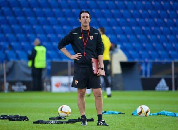 BASEL, SWITZERLAND - Tuesday, May 17, 2016: Sevilla's head coach Unai Emery during a training session ahead of the UEFA Europa League Final against Liverpool at St-Jakobs Park. (Pic by David Rawcliffe/Propaganda)