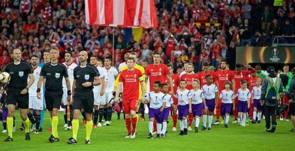BASEL, SWITZERLAND - Wednesday, May 18, 2016: Liverpool's James Milner leads his side out to face Sevilla during the UEFA Europa League Final at St. Jakob-Park. (Pic by David Rawcliffe/Propaganda)