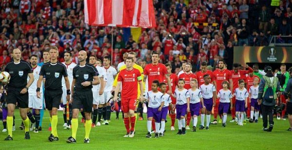 BASEL, SWITZERLAND - Wednesday, May 18, 2016: Liverpool's James Milner leads his side out to face Sevilla during the UEFA Europa League Final at St. Jakob-Park. (Pic by David Rawcliffe/Propaganda)