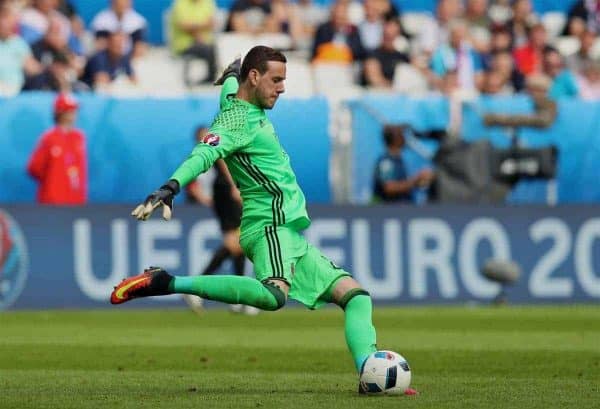 BORDEAUX, FRANCE - Saturday, June 11, 2016: Wales' goalkeeper Daniel Ward in action against Slovakia during the UEFA Euro 2016 Championship at Stade de Bordeaux. (Pic by David Rawcliffe/Propaganda)