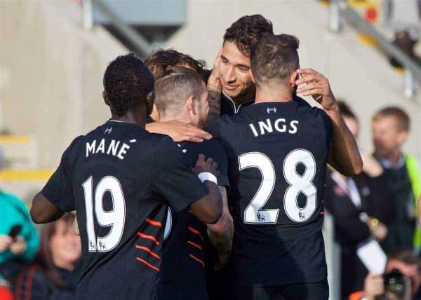 FLEETWOOD, ENGLAND - Wednesday, July 13, 2016: Liverpool's Marko Grujic celebrates scoring the first goal against Fleetwood Town during a friendly match at Highbury Stadium. (Pic by David Rawcliffe/Propaganda)