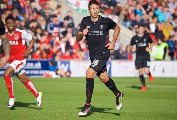 FLEETWOOD, ENGLAND - Wednesday, July 13, 2016: Liverpool's Marko Grujic in action against Fleetwood Town during a friendly match at Highbury Stadium. (Pic by David Rawcliffe/Propaganda)