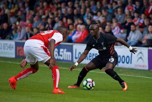 FLEETWOOD, ENGLAND - Wednesday, July 13, 2016: Liverpool's Sadio Mane in action against Fleetwood Town during a friendly match at Highbury Stadium. (Pic by David Rawcliffe/Propaganda)