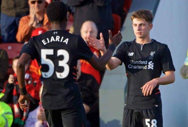 FLEETWOOD, ENGLAND - Wednesday, July 13, 2016: Liverpool's 58 celebrates scoring the second goal against Fleetwood Town during a friendly match at Highbury Stadium. (Pic by David Rawcliffe/Propaganda)