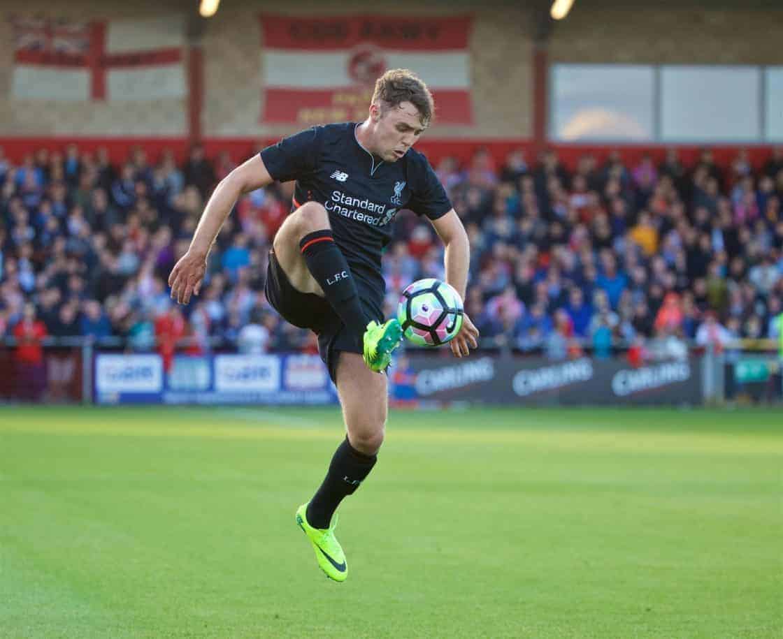 FLEETWOOD, ENGLAND - Wednesday, July 13, 2016: Liverpool's Connor Randall in action against Fleetwood Town during a friendly match at Highbury Stadium. (Pic by David Rawcliffe/Propaganda)