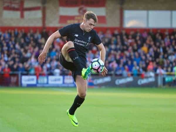 FLEETWOOD, ENGLAND - Wednesday, July 13, 2016: Liverpool's Connor Randall in action against Fleetwood Town during a friendly match at Highbury Stadium. (Pic by David Rawcliffe/Propaganda)