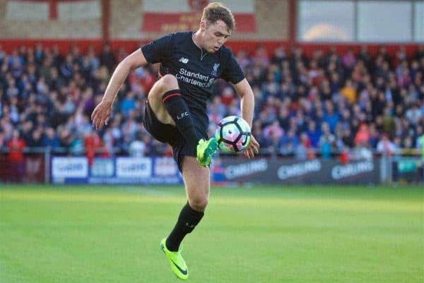 FLEETWOOD, ENGLAND - Wednesday, July 13, 2016: Liverpool's Connor Randall in action against Fleetwood Town during a friendly match at Highbury Stadium. (Pic by David Rawcliffe/Propaganda)