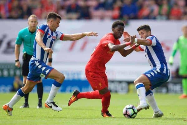 WIGAN, ENGLAND - Sunday, July 17, 2016: Liverpool's Oviemuno Ejaria in action against Wigan Athletic during a pre-season friendly match at the DW Stadium. (Pic by David Rawcliffe/Propaganda)