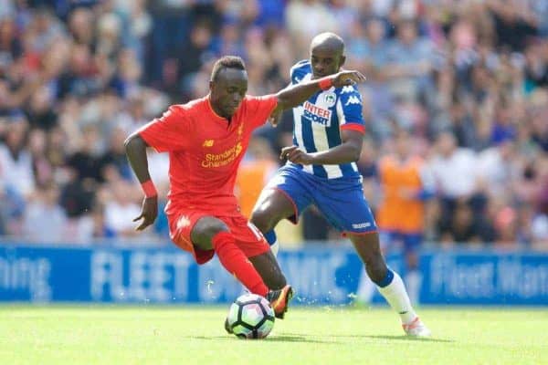 WIGAN, ENGLAND - Sunday, July 17, 2016: Liverpool's Sadio Mane in action against Wigan Athletic during a pre-season friendly match at the DW Stadium. (Pic by David Rawcliffe/Propaganda)