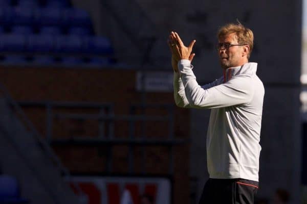 WIGAN, ENGLAND - Sunday, July 17, 2016: Liverpool's manager Jürgen Klopp applauds the supporters after the 2-0 victory over Wigan Athletic during a pre-season friendly match at the DW Stadium. (Pic by David Rawcliffe/Propaganda)