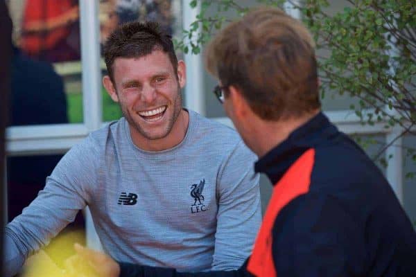 SAN FRANCISCO, USA - Thursday, July 21, 2016: Liverpool's James Milner chats with manager Jürgen Klopp and the team take a cruise to Alcatraz Island from Pier 33 to visit the prison on day one of the club's USA Pre-season Tour. (Pic by David Rawcliffe/Propaganda)