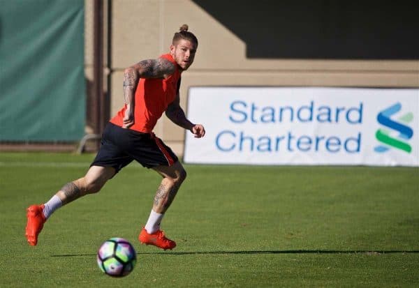 STANFORD, USA - Saturday, July 23, 2016: Liverpool's Alberto Moreno during a training session in the Laird Q. Cagan Stadium at Stanford University on day one of the club's USA Pre-season Tour. (Pic by David Rawcliffe/Propaganda)