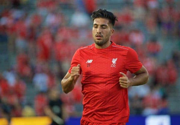 PASADENA, USA - Wednesday, July 27, 2016: Liverpool's Emre Can undertakes a fitness test before the International Champions Cup 2016 game against Chelsea on day seven of the club's USA Pre-season Tour at the Rose Bowl. (Pic by David Rawcliffe/Propaganda)