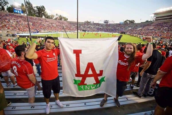 PASADENA, USA - Wednesday, July 27, 2016: Liverpool supporters before the International Champions Cup 2016 game against Chelsea on day seven of the club's USA Pre-season Tour at the Rose Bowl. (Pic by David Rawcliffe/Propaganda)