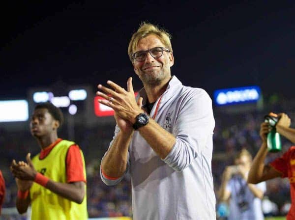 PASADENA, USA - Wednesday, July 27, 2016: Liverpool's manager Jürgen Klopp after the 1-0 defeat to Chelsea during the International Champions Cup 2016 game on day seven of the club's USA Pre-season Tour at the Rose Bowl. (Pic by David Rawcliffe/Propaganda)