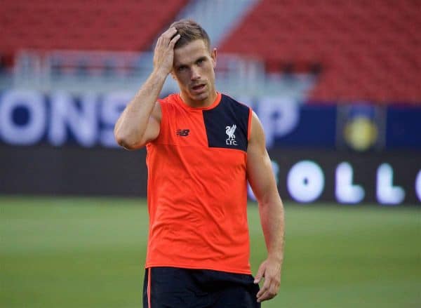 SANTA CLARA, USA - Friday, July 29, 2016: Liverpool's captain Jordan Henderson during a training session ahead of the International Champions Cup 2016 game against AC Milan on day nine of the club's USA Pre-season Tour at the Levi's Stadium. (Pic by David Rawcliffe/Propaganda)