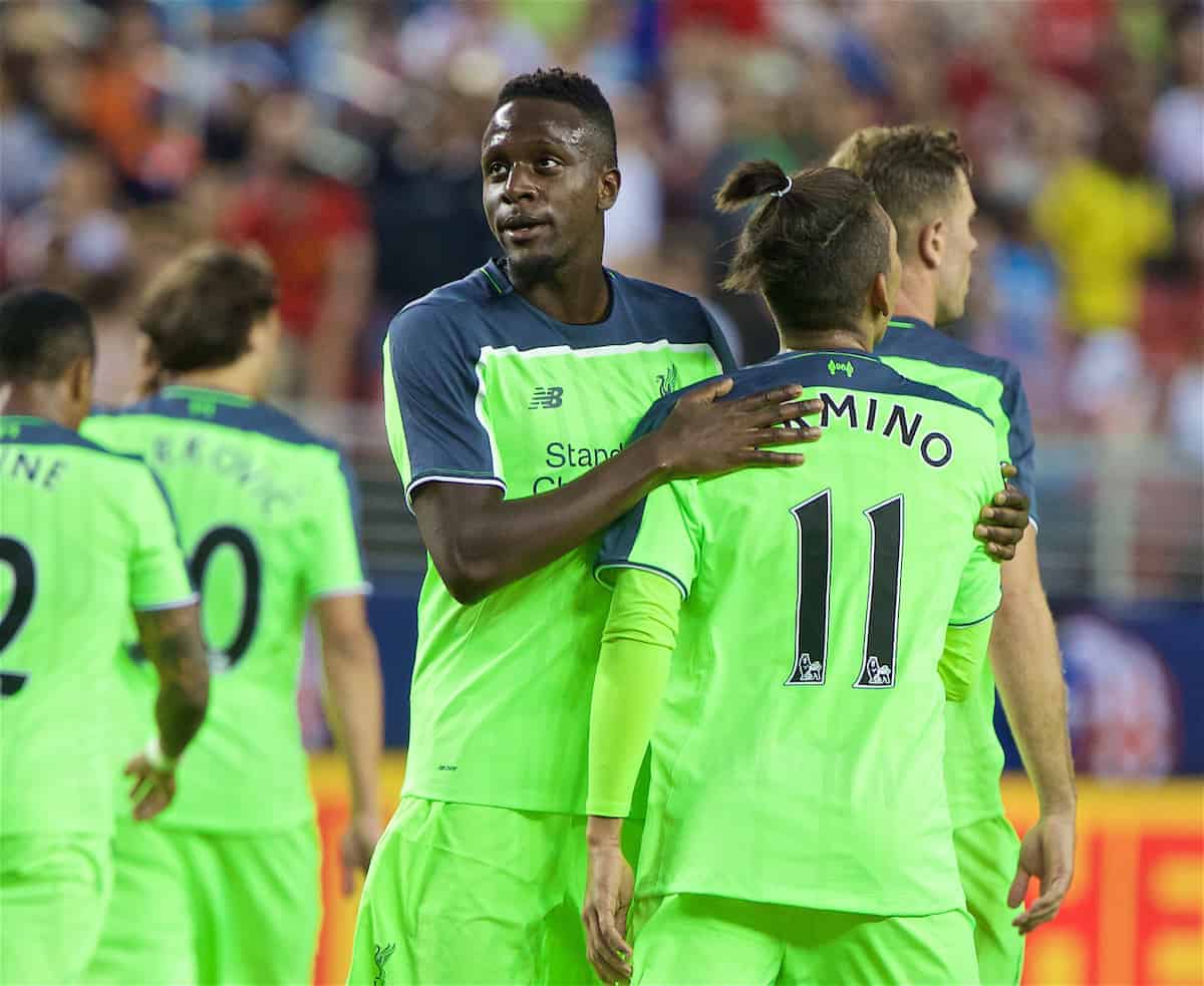 SANTA CLARA, USA - Saturday, July 30, 2016: Liverpool's Divock Origi celebrates scoring the first goal against AC Milan during the International Champions Cup 2016 game on day ten of the club's USA Pre-season Tour at the Levi's Stadium. (Pic by David Rawcliffe/Propaganda)