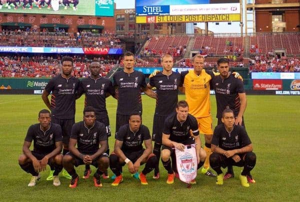 ST. LOUIS, USA - Monday, August 1, 2016: Liverpool's players line up for a team group photograph before a pre-season friendly game against AS Roma on day twelve of the club's USA Pre-season Tour at the Busch Stadium. (Pic by David Rawcliffe/Propaganda)