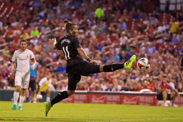 ST. LOUIS, USA - Monday, August 1, 2016: Liverpool's Roberto Firmino in action against AS Roma during a pre-season friendly game on day twelve of the club's USA Pre-season Tour at the Busch Stadium. (Pic by David Rawcliffe/Propaganda)