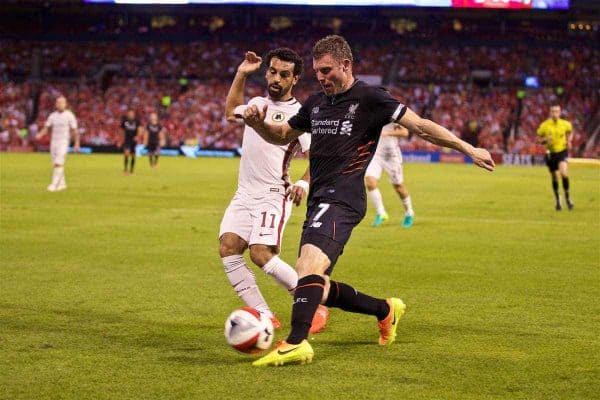 ST. LOUIS, USA - Monday, August 1, 2016: Liverpool's James Milner in action against AS Roma during a pre-season friendly game on day twelve of the club's USA Pre-season Tour at the Busch Stadium. (Pic by David Rawcliffe/Propaganda)