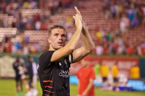 ST. LOUIS, USA - Monday, August 1, 2016: Liverpool's captain Jordan Henderson after a pre-season friendly game against AS Roma on day twelve of the club's USA Pre-season Tour at the Busch Stadium. (Pic by David Rawcliffe/Propaganda)