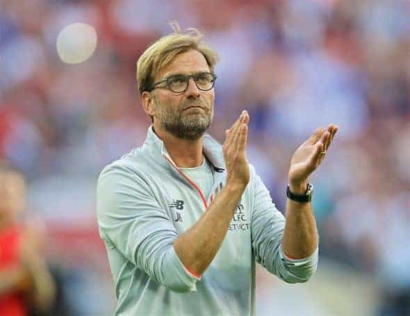 LONDON, ENGLAND - Saturday, August 6, 2016: Liverpool's manager Jürgen Klopp after the 4-0 victory over FC Barcelona during the International Champions Cup match at Wembley Stadium. (Pic by David Rawcliffe/Propaganda)