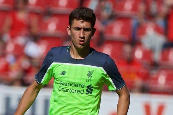 MAINZ, GERMANY - Sunday, August 7, 2016: Liverpool's Cameron Brannagan in action against FSV Mainz 05 during a pre-season friendly match at the Opel Arena. (Pic by David Rawcliffe/Propaganda)