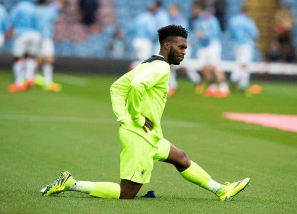 BURNLEY, ENGLAND - Saturday, August 20, 2016: Daniel Sturbridge warms up before Liverpools Game against Burnley in the FA Premier League match at Turf Moore. (Pic by Gavin Trafford/Propaganda)