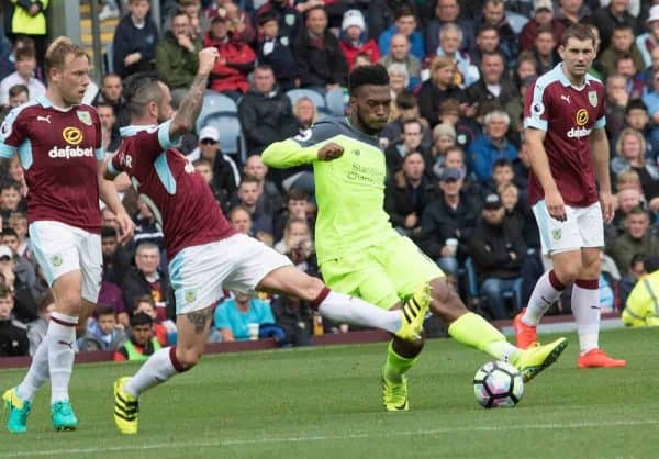 BURNLEY, ENGLAND - Saturday, August 20, 2016: Liverpool's Daniel Sturbridge in action against Burnley during the FA Premier League match at Turf Moore. (Pic by Gavin Trafford/Propaganda)