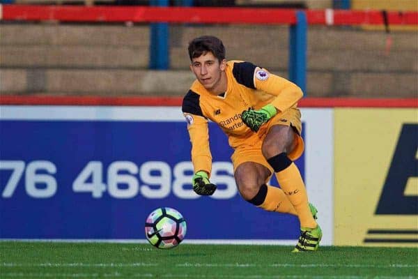 ALDERSHOT, ENGLAND - Monday, August 22, 2016: Liverpool's goalkeeper Kamil Grabarac in action against Chelsea during the FA Premier League 2 Under-23 match at the Recreation Ground. (Pic by David Rawcliffe/Propaganda)