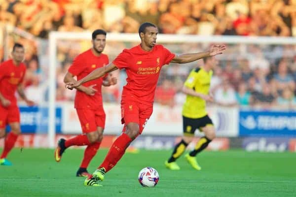 BURTON-UPON-TRENT, ENGLAND - Tuesday, August 23, 2016: Liverpool's Joel Matip in action against Burton Albion during the Football League Cup 2nd Round match at the Pirelli Stadium. (Pic by David Rawcliffe/Propaganda)