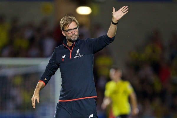 BURTON-UPON-TRENT, ENGLAND - Tuesday, August 23, 2016: Liverpool's manager Jürgen Klopp after the 5-0 victory over Burton Albion during the Football League Cup 2nd Round match at the Pirelli Stadium. (Pic by David Rawcliffe/Propaganda)