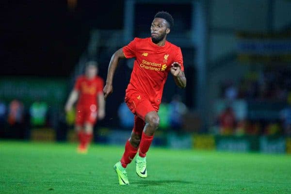 BURTON-UPON-TRENT, ENGLAND - Tuesday, August 23, 2016: Liverpool's Daniel Sturridge in action against Burton Albion during the Football League Cup 2nd Round match at the Pirelli Stadium. (Pic by David Rawcliffe/Propaganda)