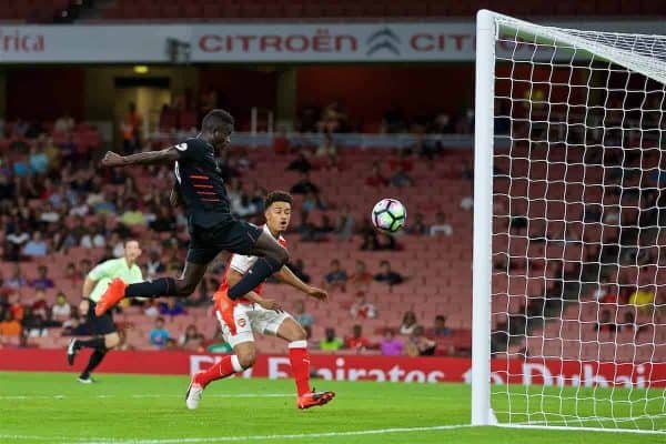 LONDON, ENGLAND - Friday, August 26, 2016: Liverpool's Toni Gomes scores the third goal against Arsenal during the FA Premier League 2 Under-23 match at the Emirates Stadium. (Pic by David Rawcliffe/Propaganda)