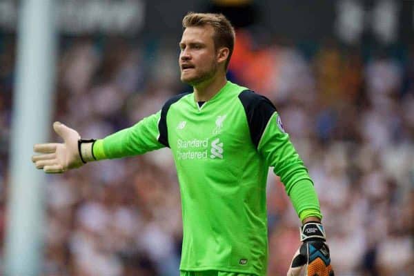 LONDON, ENGLAND - Saturday, August 27, 2016: Liverpool's goalkeeper Simon Mignolet in action against Tottenham Hotspur during the FA Premier League match at White Hart Lane. (Pic by David Rawcliffe/Propaganda)