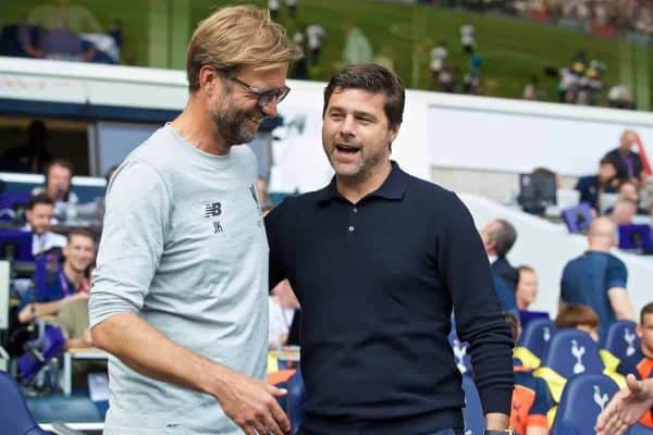 LONDON, ENGLAND - Saturday, August 27, 2016: Liverpool's manager Jürgen Klopp and Tottenham Hotspur's manager Mauricio Pochettino before the FA Premier League match at White Hart Lane. (Pic by David Rawcliffe/Propaganda)