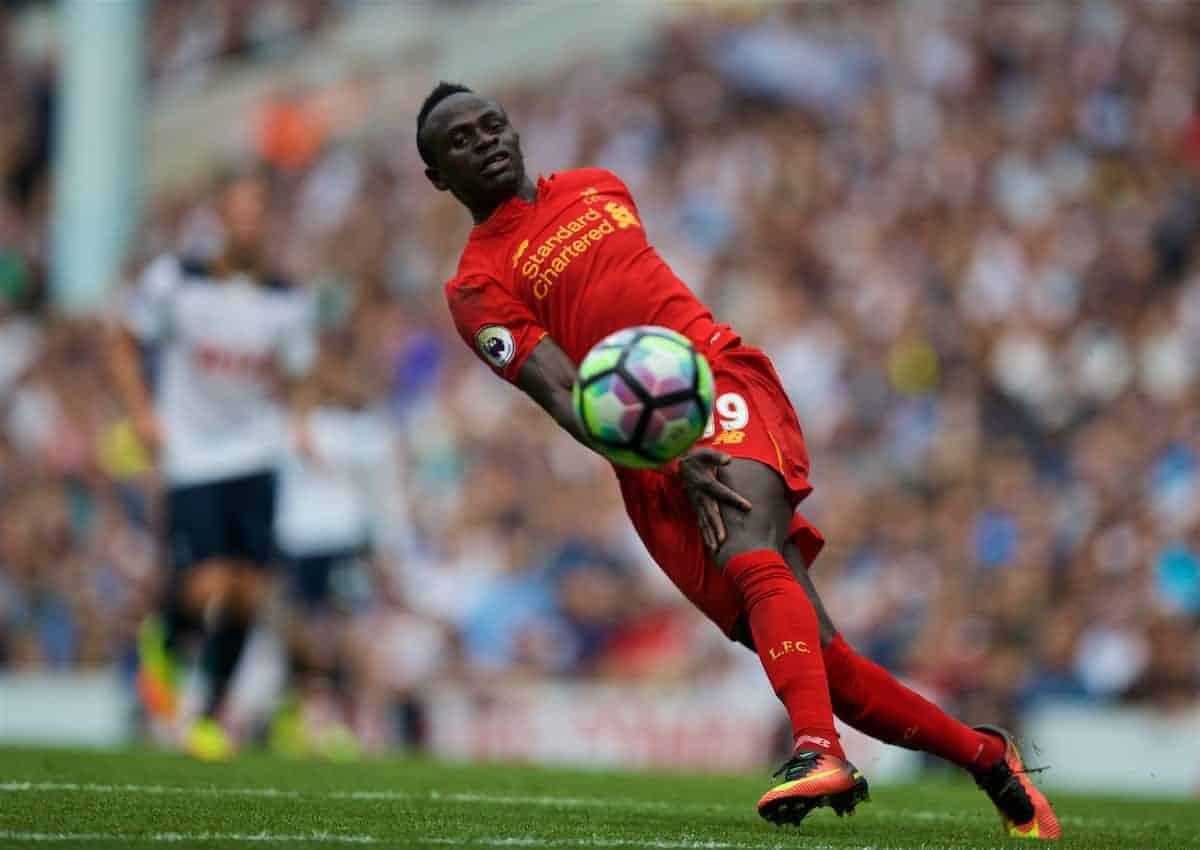 LONDON, ENGLAND - Saturday, August 27, 2016: Liverpool's Sadio Mane in action against Tottenham Hotspur during the FA Premier League match at White Hart Lane. (Pic by David Rawcliffe/Propaganda)