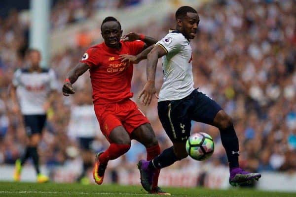 LONDON, ENGLAND - Saturday, August 27, 2016: Liverpool's Sadio Mane in action against Tottenham Hotspur's Danny Rose during the FA Premier League match at White Hart Lane. (Pic by David Rawcliffe/Propaganda)