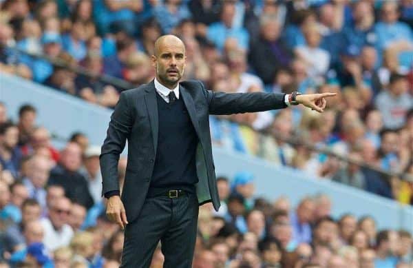 LONDON, ENGLAND - Sunday, August 28, 2016: Manchester City's manager Pep Guardiola during the FA Premier League match against West Ham United at the City of Manchester Stadium Lane. (Pic by David Rawcliffe/Propaganda)